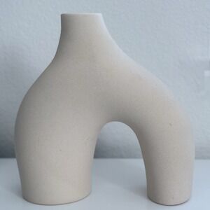 H&M Home Large Stoneware Vase Light Beige Asymmetrical Neutral Aesthetic RETIRED